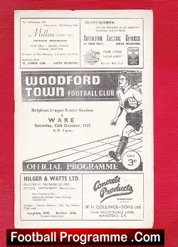 Woodford Town v Ware 1957 - Delphian League - football programme