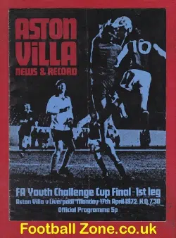 Aston Villa v Liverpool 1972 – Youth Cup Final