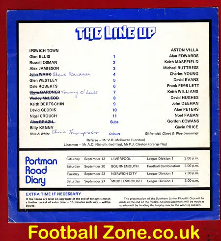 Ipswich Town v Aston Villa 1975 - Junior Cup Final