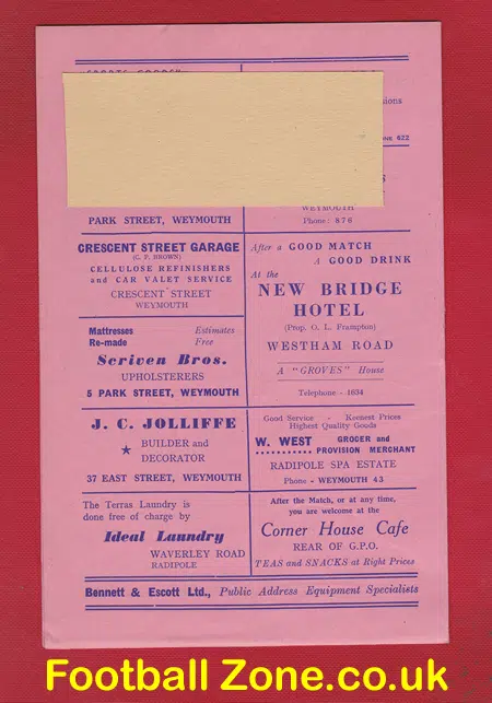 Weymouth v Yeovil Town 1952