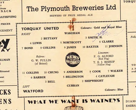 Torquay United v Watford 1957 - Multi Autographed