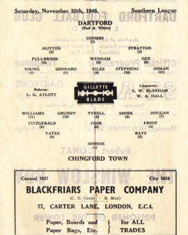 Dartford v Chingford Town 1948 – 1940s Programme
