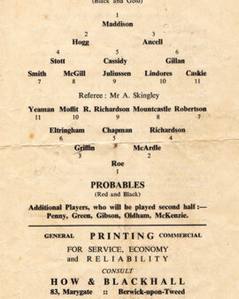 Berwick Rangers Possibles v Probables 1951 – RARE Programme