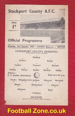 Stockport County v Buxton 1947 – Single Sheet Programme
