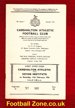 Carshalton Athletic v Devas Institute 1956 – 1950’s