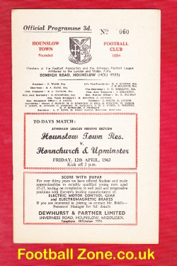 Hounslow Town v Hornchurch Upminster 1963 – Reserves Match