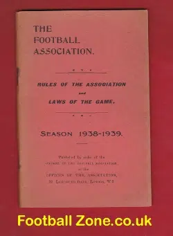 Football Association Rules Laws Handbook 1938 - 1939