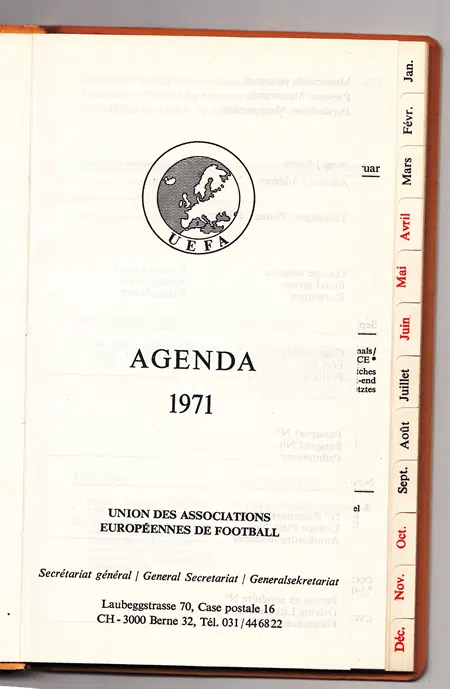 UEFA European Association Football Book Diary 1971