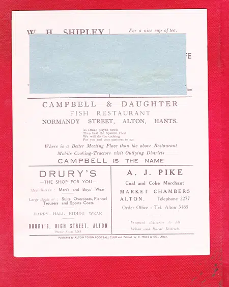 Alton Town v Totton 1952 – 1950s Programme