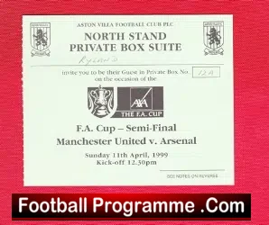 Arsenal v Manchester United 1999 – Ticket – FAC Semi Private Box