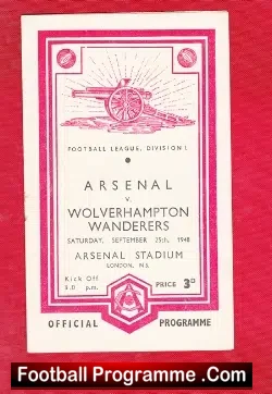 Arsenal v Wolves 1948 - football programme