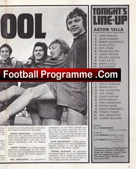Aston Villa v Liverpool 1972 – Youth Cup Final