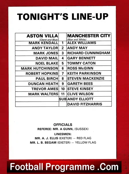 Aston Villa v Manchester City 1980 – Youth Cup Final