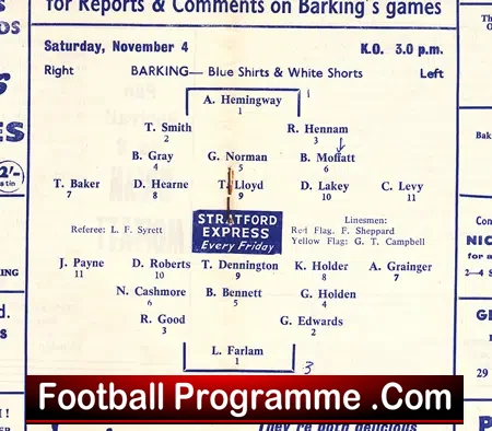 Barking v Tooting Mitcham United 1961 – Autographed