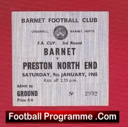 Barnet v Preston 1965 – Football Ticket