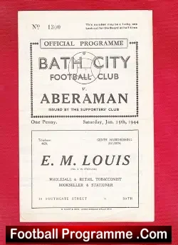 Bath City v Aberman 1944 – Rare Football Programme