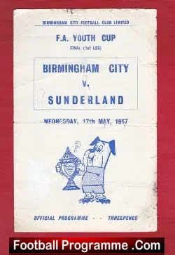 Birmingham City v Sunderland 1967 - Youth Cup Final - football programme