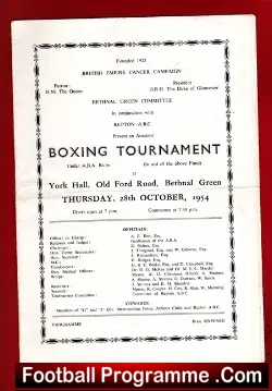 Boxing Tournament at York Hall Bethnal Green London 1954 - boxing programme