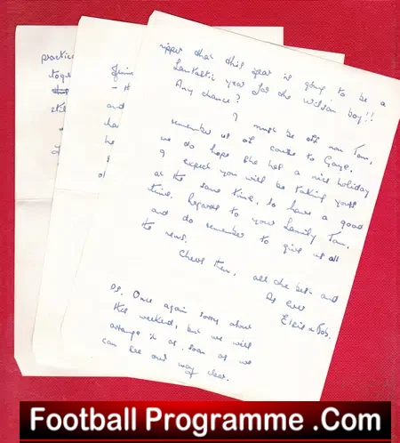 Brentford Town Tom Wilson Letter from Sir Bobby Robson 1950s