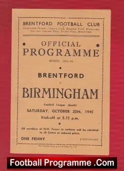 Brentford v Birmingham City 1945 - football programme