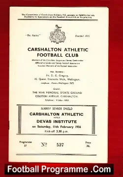 Carshalton Athletic v Devas Institute 1956 – 1950’s