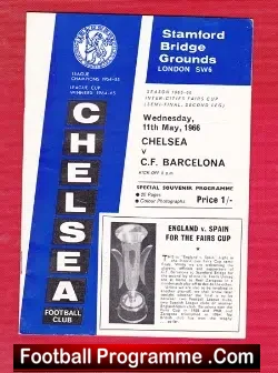 Chelsea v Barcelona 1966 - Inter Cities Fairs Cup Match - football programme