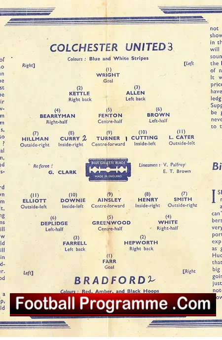 Colchester United v Bradford 1948 – FAC Pirate