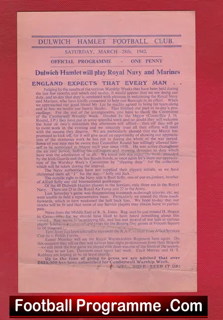 Dulwich Hamlet v Royal Navy & Marines 1942 – 1940s