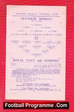 Dulwich Hamlet v Royal Navy & Marines 1942 - 1940s - football programme