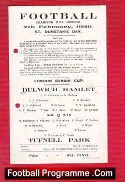 Dulwich Hamlet v Tufnell Park 1920 – 1920s Programme