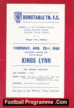 Dunstable Town v Kings Lynn 1968 - football programme