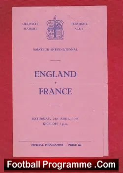 England v France 1956 - at Dulwich Hamlet Amateur Match - football programme