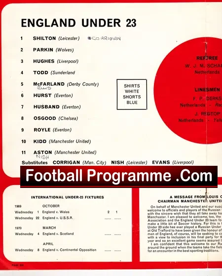 England v Russia 1969 – at Old Trafford + Autograph Signed