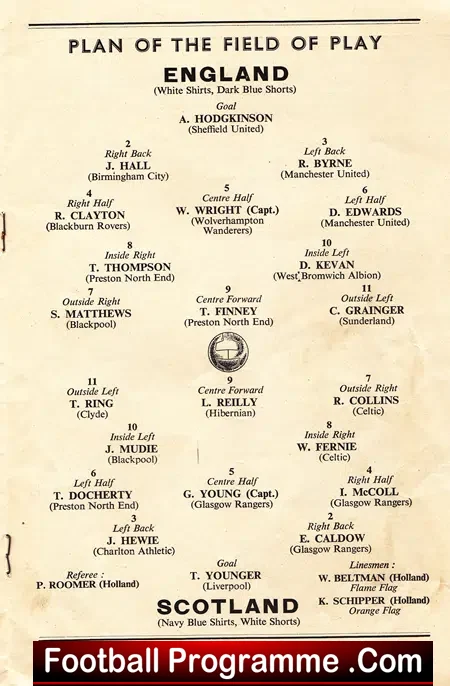 England v Scotland 1957 – Plus the Official Song Sheet