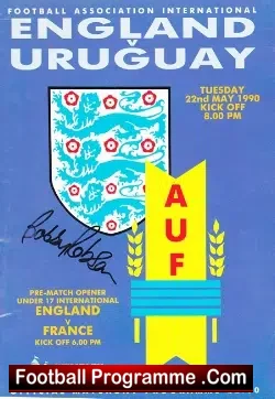 England v Uruguay 1990 - Autograph Manager Bobby Robson - football programme