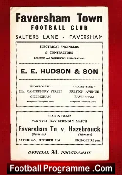 Faversham Town v Hazebrouck Veterans 1961 - Friendly Match - football programme