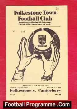 Folkestone Town v Canterbury City 1964 - football programme