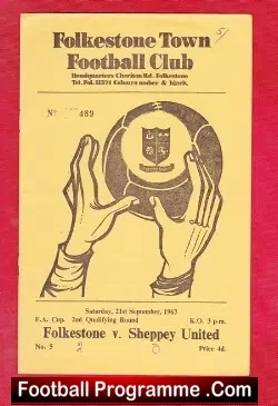 Folkestone v Sheppey United 1963 - football programme