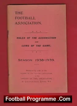 Football Association Rules Laws Handbook 1938 - 1939 - football memorabilia
