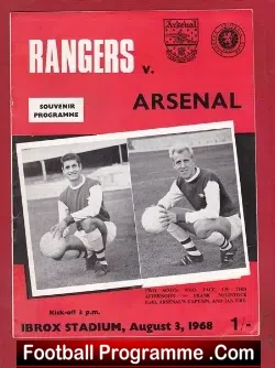 Glasgow Rangers v Arsenal 1968 - Friendly Match - football programme