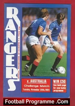 Glasgow Rangers v Australia 1984 - Friendly Match - football programme
