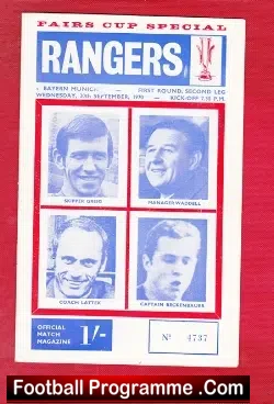 Glasgow Rangers v Bayern Munich 1970 - football programme