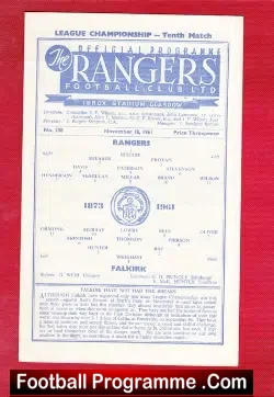 Glasgow Rangers v Falkirk 1961 - football programme