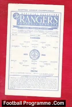 Glasgow Rangers v Glasgow Celtic 1963 - football programme
