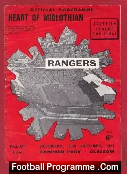 Glasgow Rangers v Heart of Midlothian Hearts 1961 - Cup Final - football programme