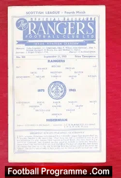 Glasgow Rangers v Hibernian Hibs 1963 - football programme