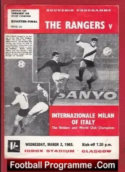 Glasgow Rangers v Inter Milan 1965 - football programme