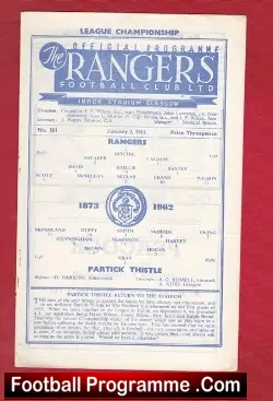 Glasgow Rangers v Partick Thistle 1962 - football programme