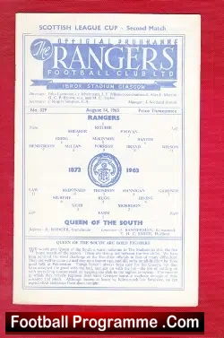 Glasgow Rangers v Queen Of The South 1963 - QOS - football programme