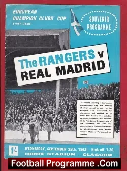 Glasgow Rangers v Real Madrid 1963 - European Cup - football programme